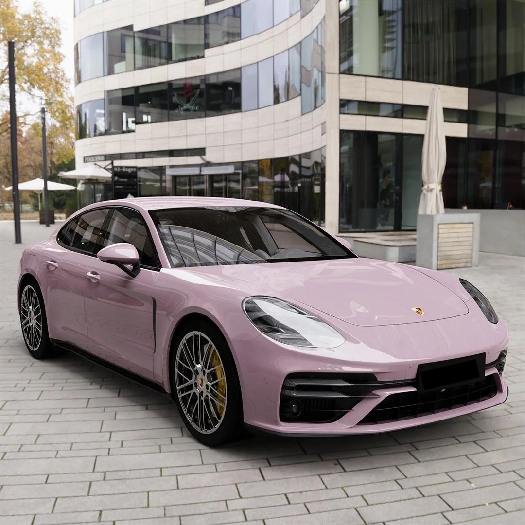 Gloss Rose Latte Pink Car Vinyl Wrap PET review Worker 00