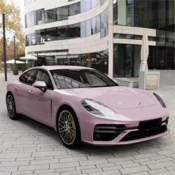 Gloss Rose Latte Pink Car Vinyl Wrap PET review Worker 01