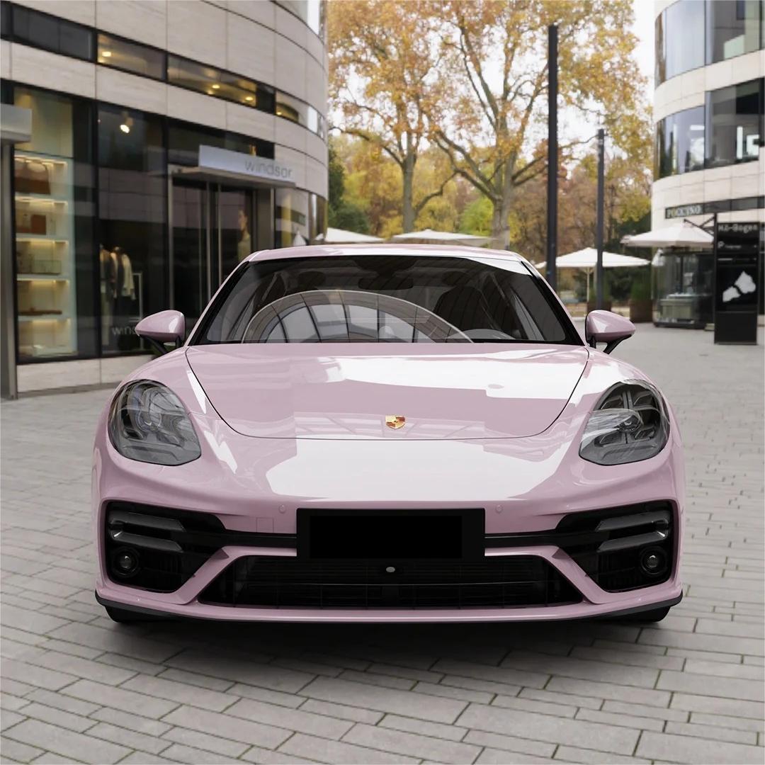 Gloss Rose Latte Pink Car Vinyl Wrap PET review Worker 01