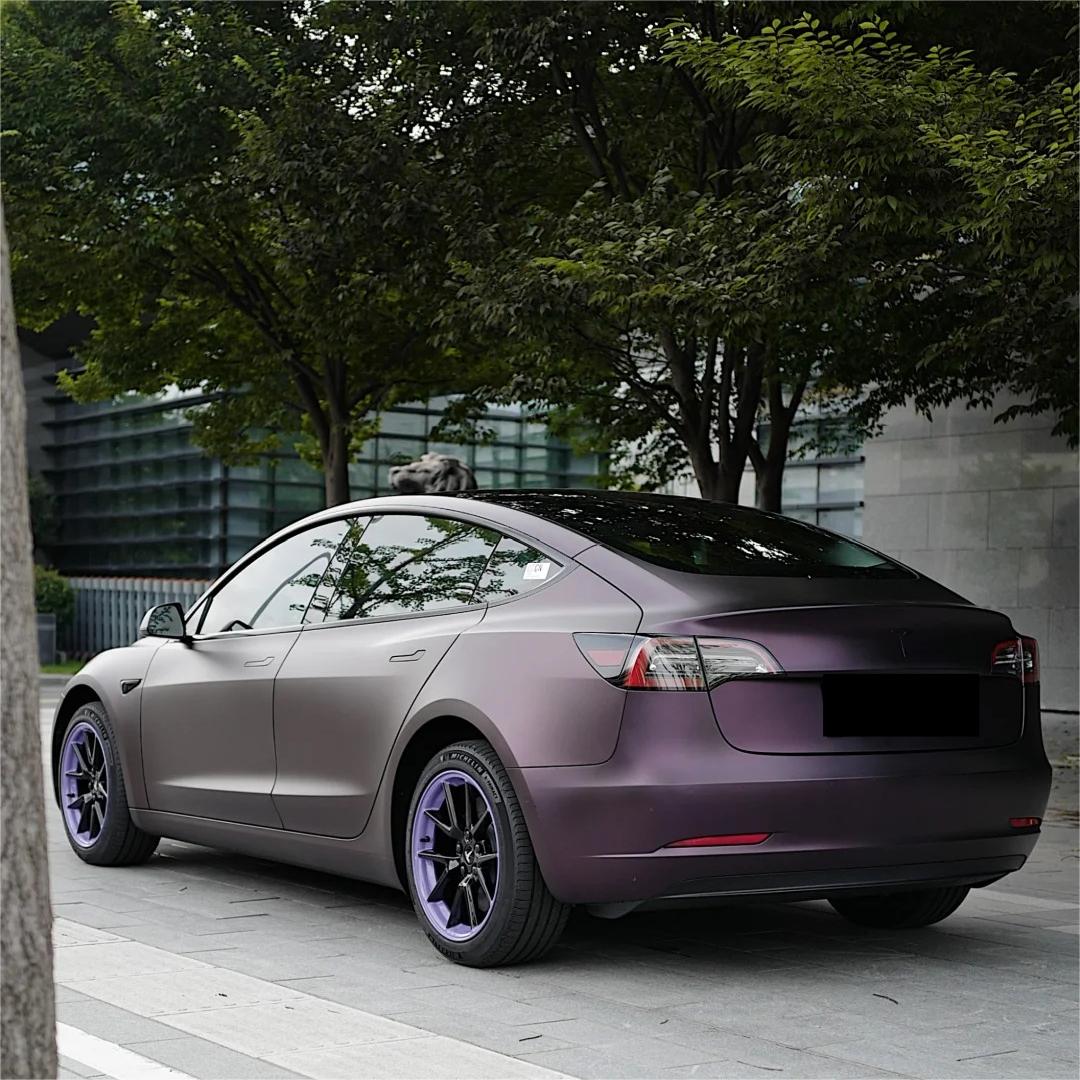 Ultra Matte Metallic Black Purple Car Vinyl Wrap review Apply 01
