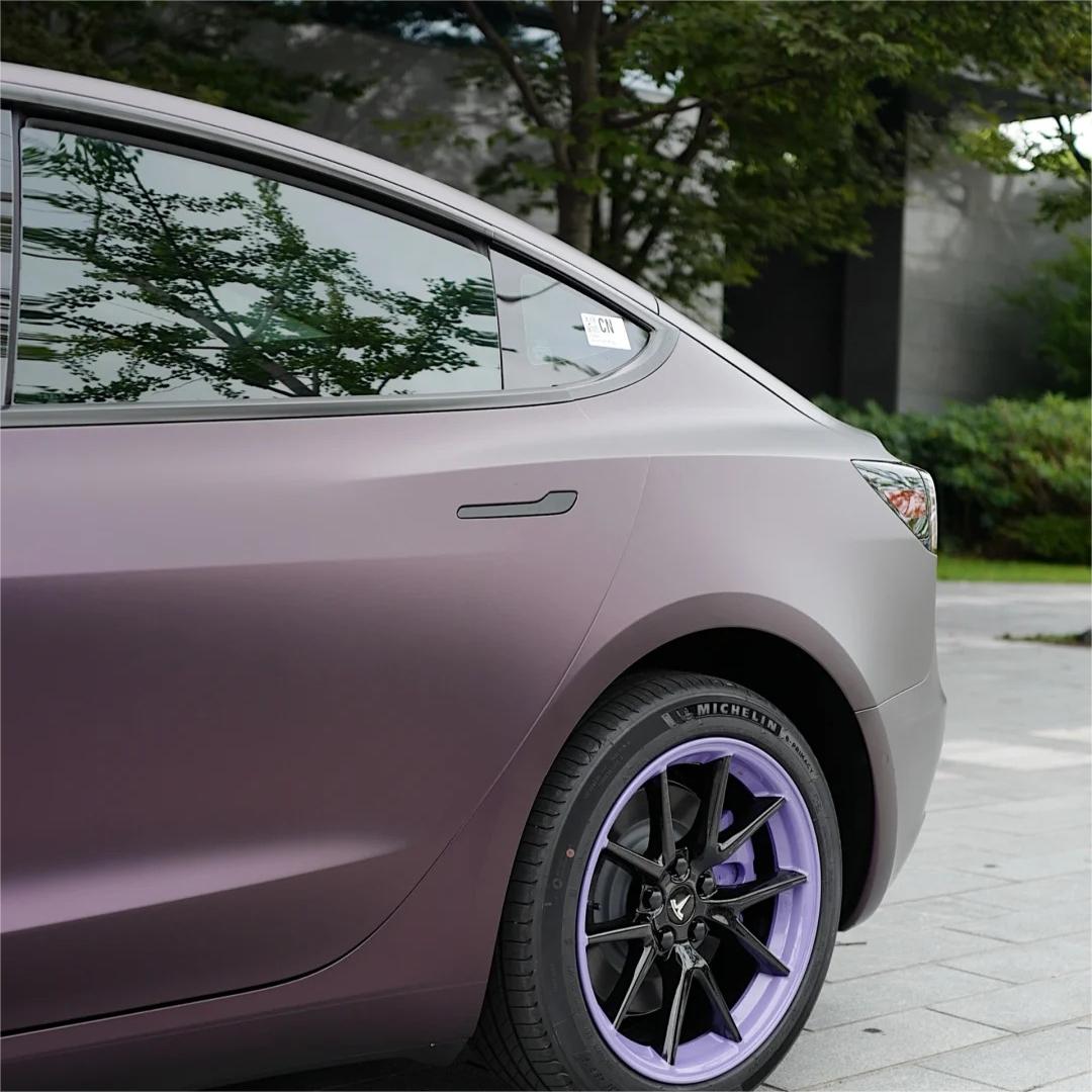 Ultra Matte Metallic Black Purple Car Vinyl Wrap review Apply 03