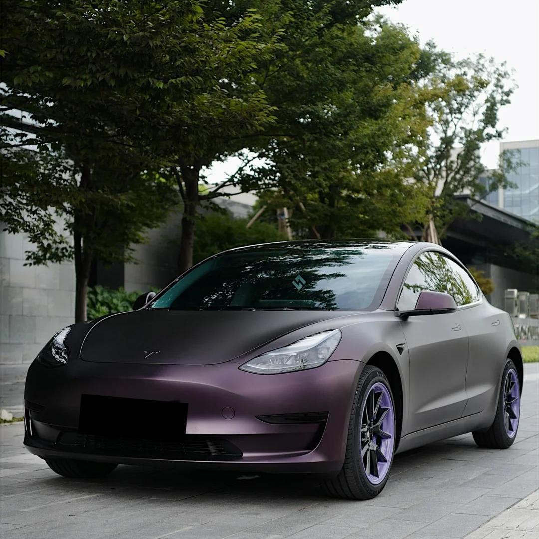 Ultra Matte Metallic Black Purple Car Vinyl Wrap review Apply 00