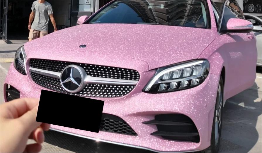 Matte Diamond Glitter Pink Car Vinyl Wrap review Birthday 01