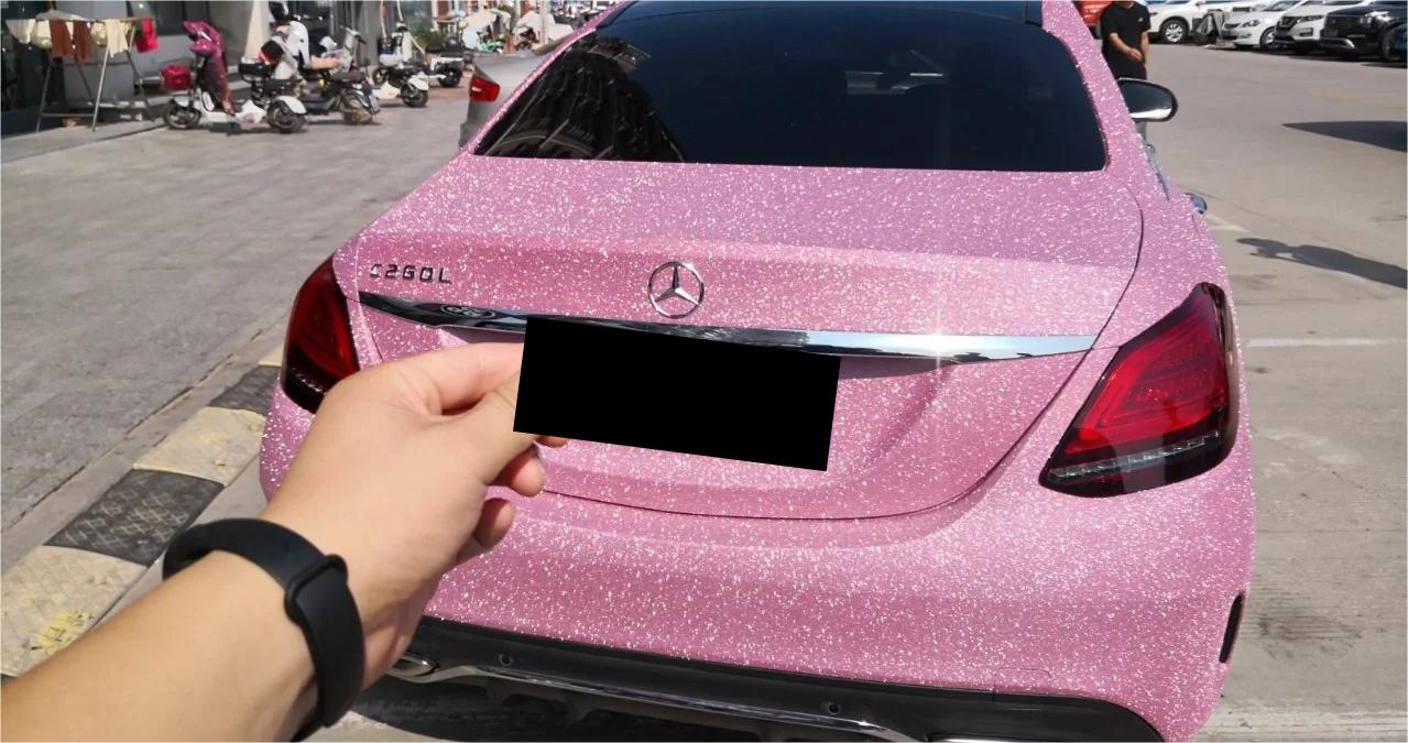 Matte Diamond Glitter Pink Car Vinyl Wrap review Birthday 02