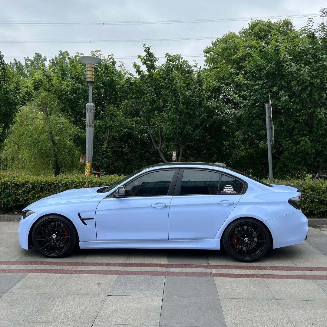 Gloss Macaron Baby Blue Car Vinyl Wrap PET review Indeed 03
