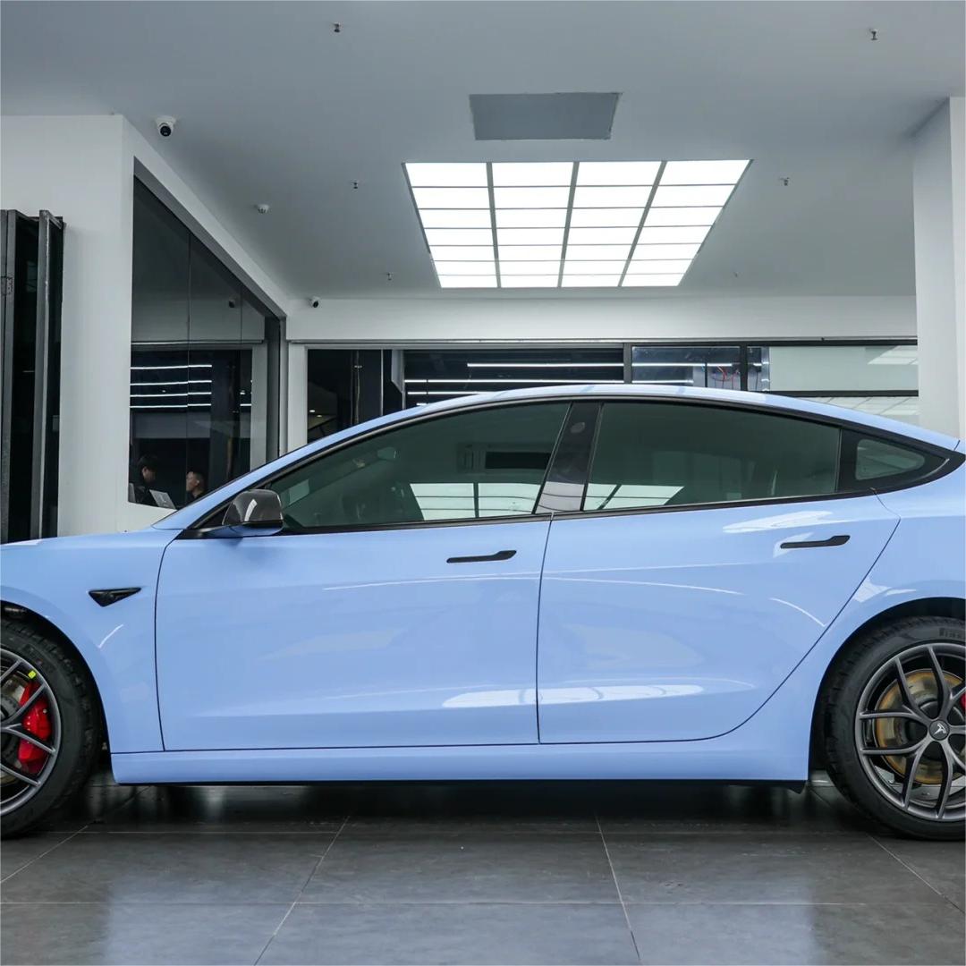 Gloss Macaron Baby Blue Car Vinyl Wrap PET review Macaron 02