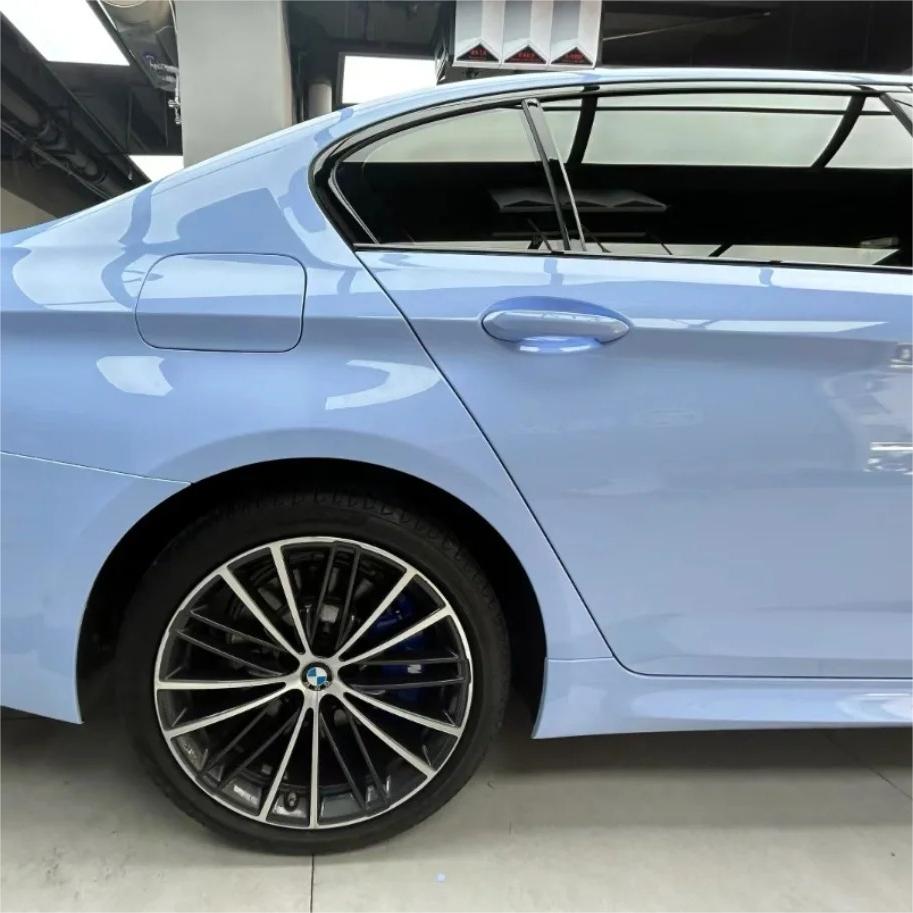 Gloss Macaron Baby Blue Car Vinyl Wrap PET review Right 00