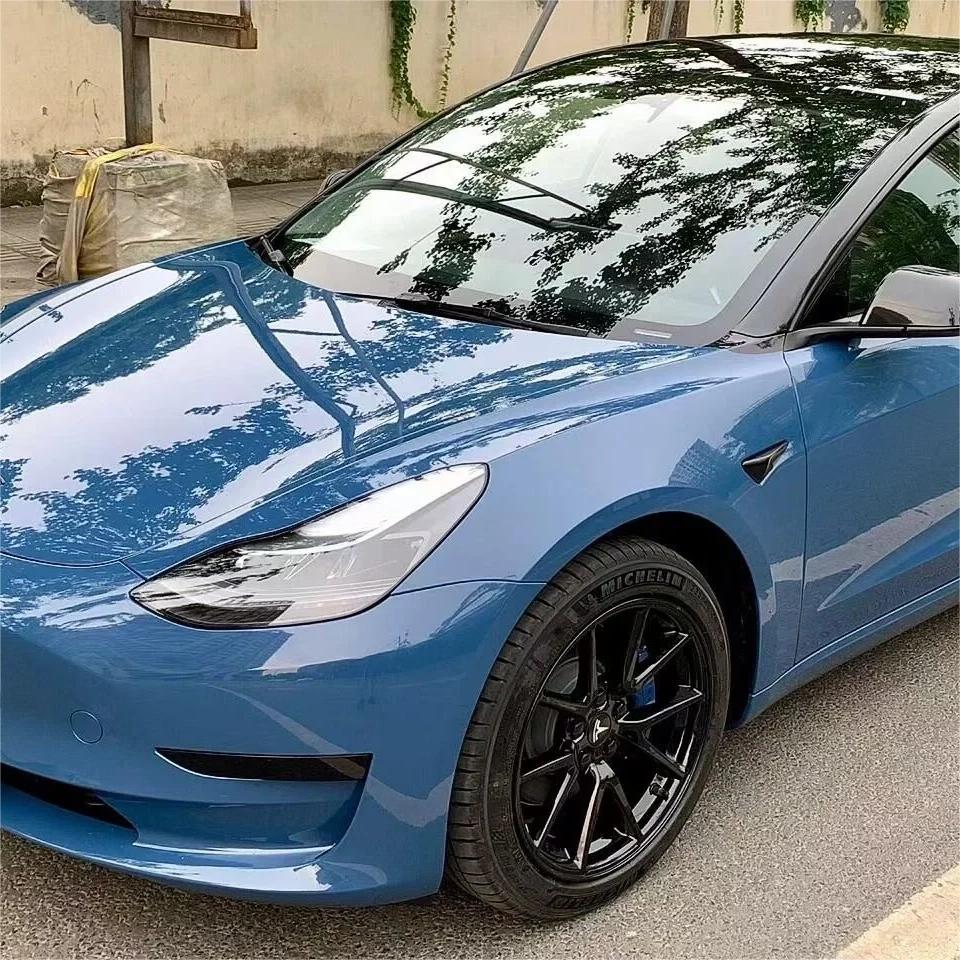 Gloss Neptuen Blue Car Vinyl Wrap PET  review Firstly 02