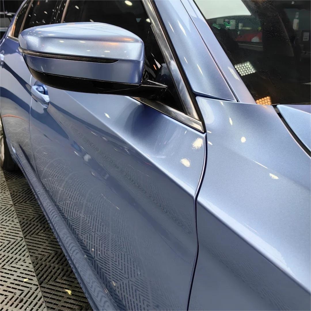 Gloss Metallic Mist Blue Car Vinyl Wrap review Practice 01