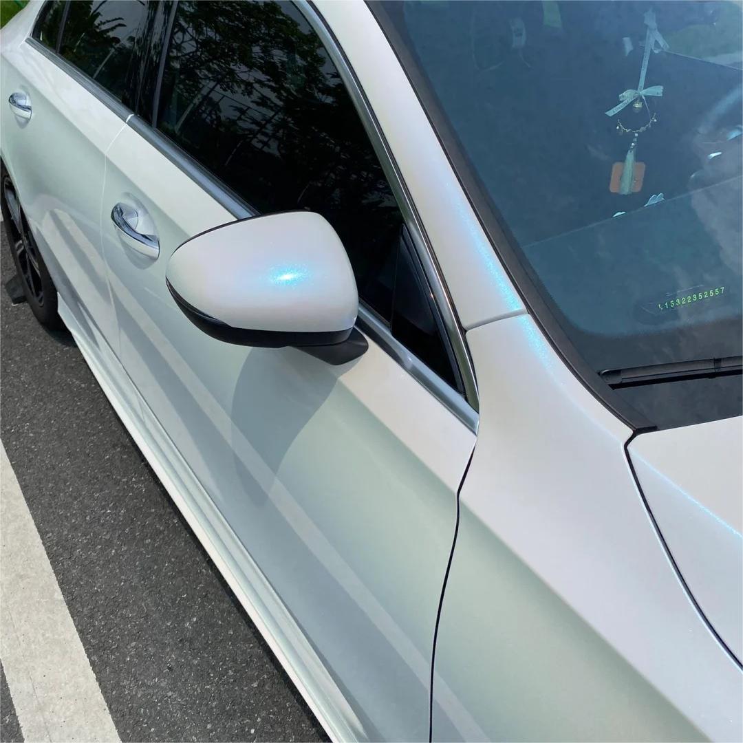 Gloss Metallic Chameleon Diamond Blue White Car Vinyl Wrap PET review Fresh 03