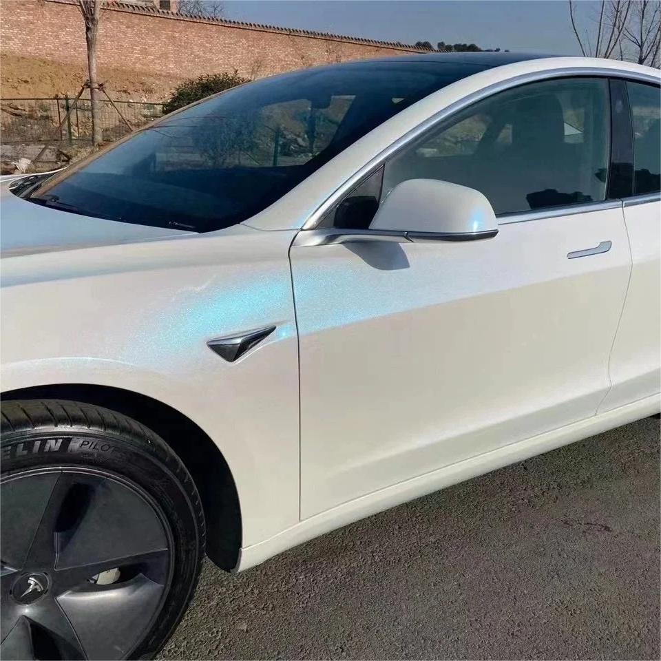 Gloss Metallic Chameleon Diamond Blue White Car Vinyl Wrap PET review Diamond 00