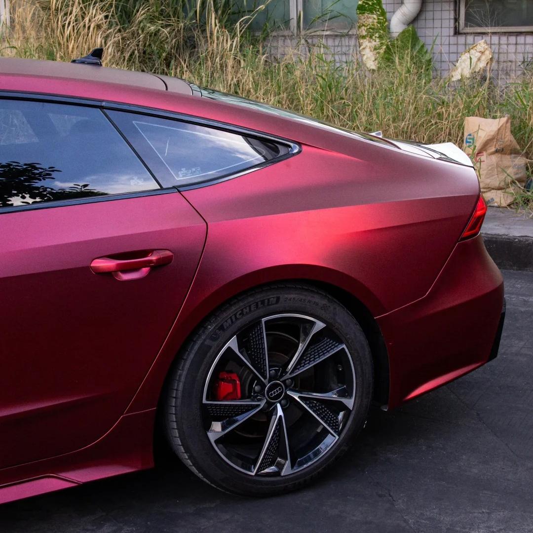 Satin Chrome Metallic Romanee Red Car Vinyl Wrap  review First 01