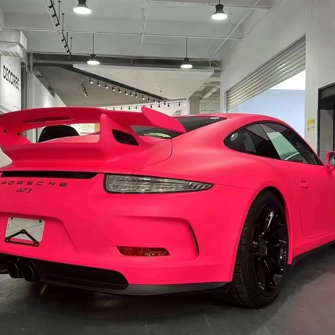 Ultimate Flat Fluorescent Pink Car Vinyl Wrap PET review Stick 02