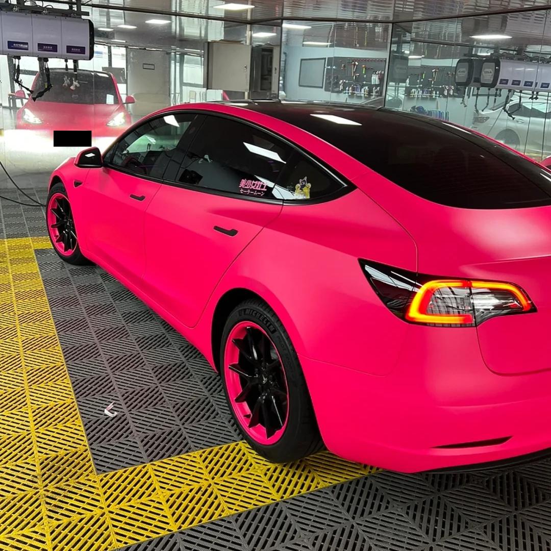 Ultimate Flat Fluorescent Pink Car Vinyl Wrap PET review Effect 01