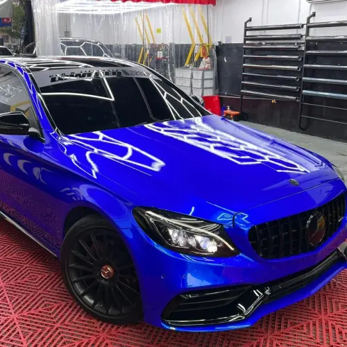 Gloss Metallic Deep Blue Car Vinyl Wrap PET review 