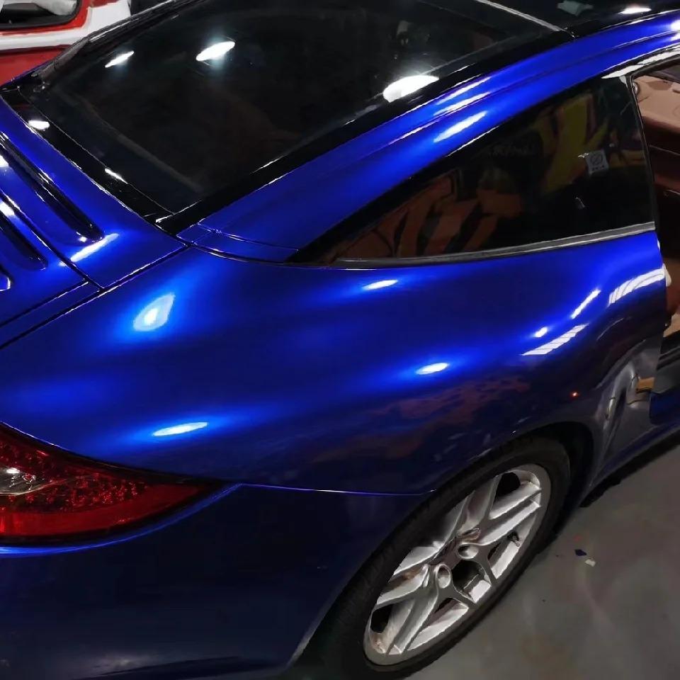 Gloss Metallic Deep Blue Car Vinyl Wrap PET review Color 01