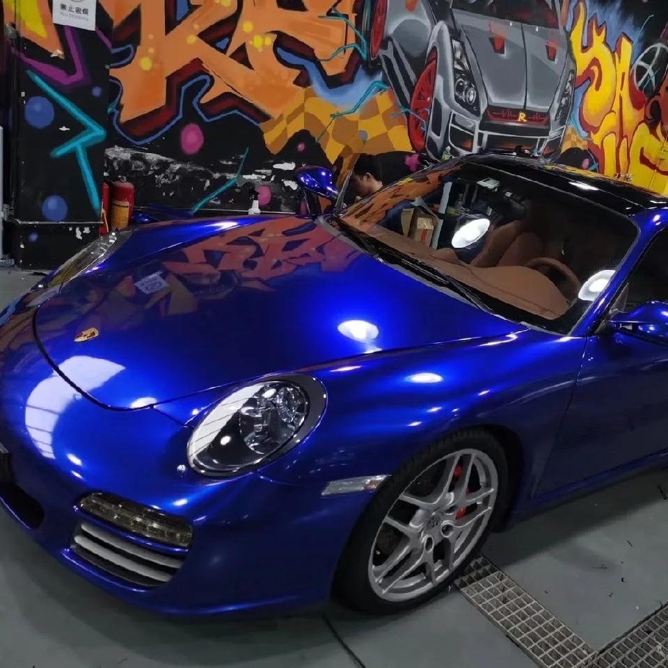Gloss Metallic Deep Blue Car Vinyl Wrap PET review Color 02