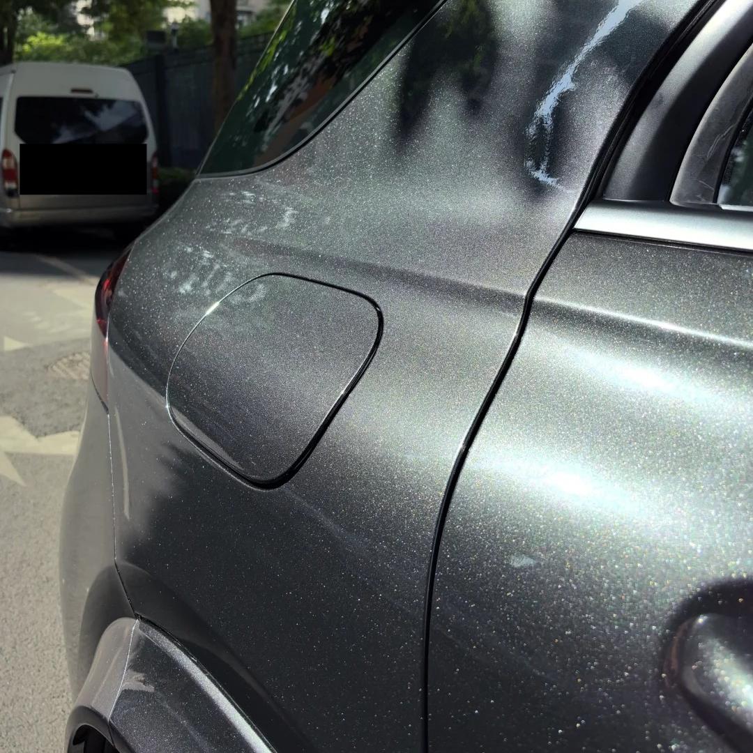 Gloss Metallic Charcoal Grey Car Vinyl Wrap PET review Making 01