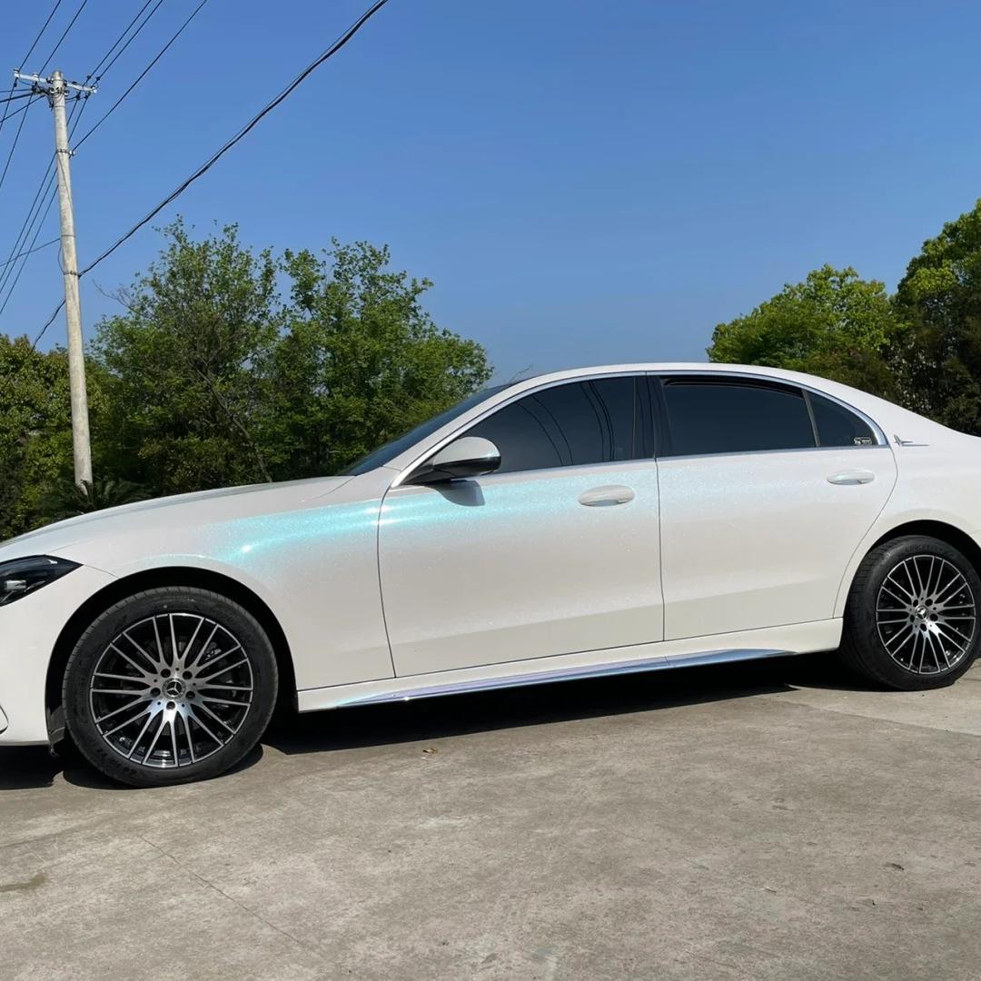 Gloss Metallic Chameleon Diamond Blue White Car Vinyl Wrap PET review Chameleon