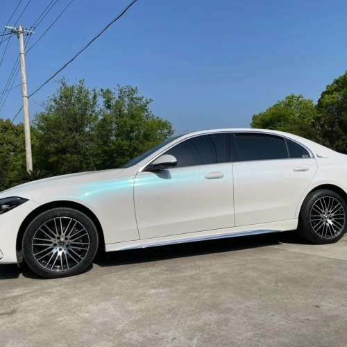 Gloss Metallic Chameleon Diamond Blue White Car Vinyl Wrap PET review 
