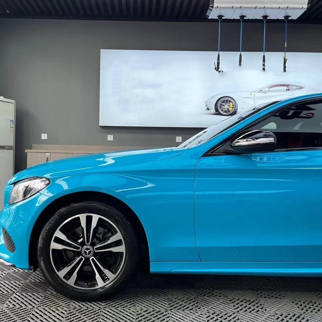 Gloss Miami Blue Car Vinyl Wrap Porsche PET review Videos 02