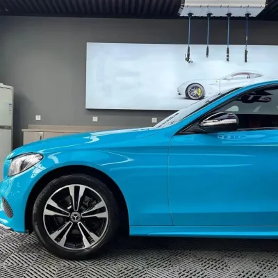 Gloss Miami Blue Car Vinyl Wrap Porsche PET review Videos 02