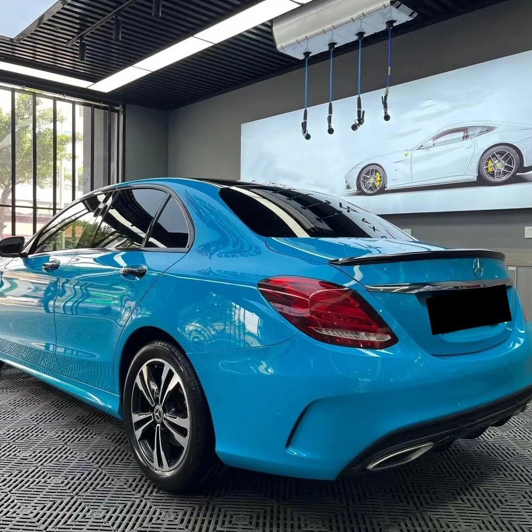 Gloss Miami Blue Car Vinyl Wrap Porsche PET review Videos 01