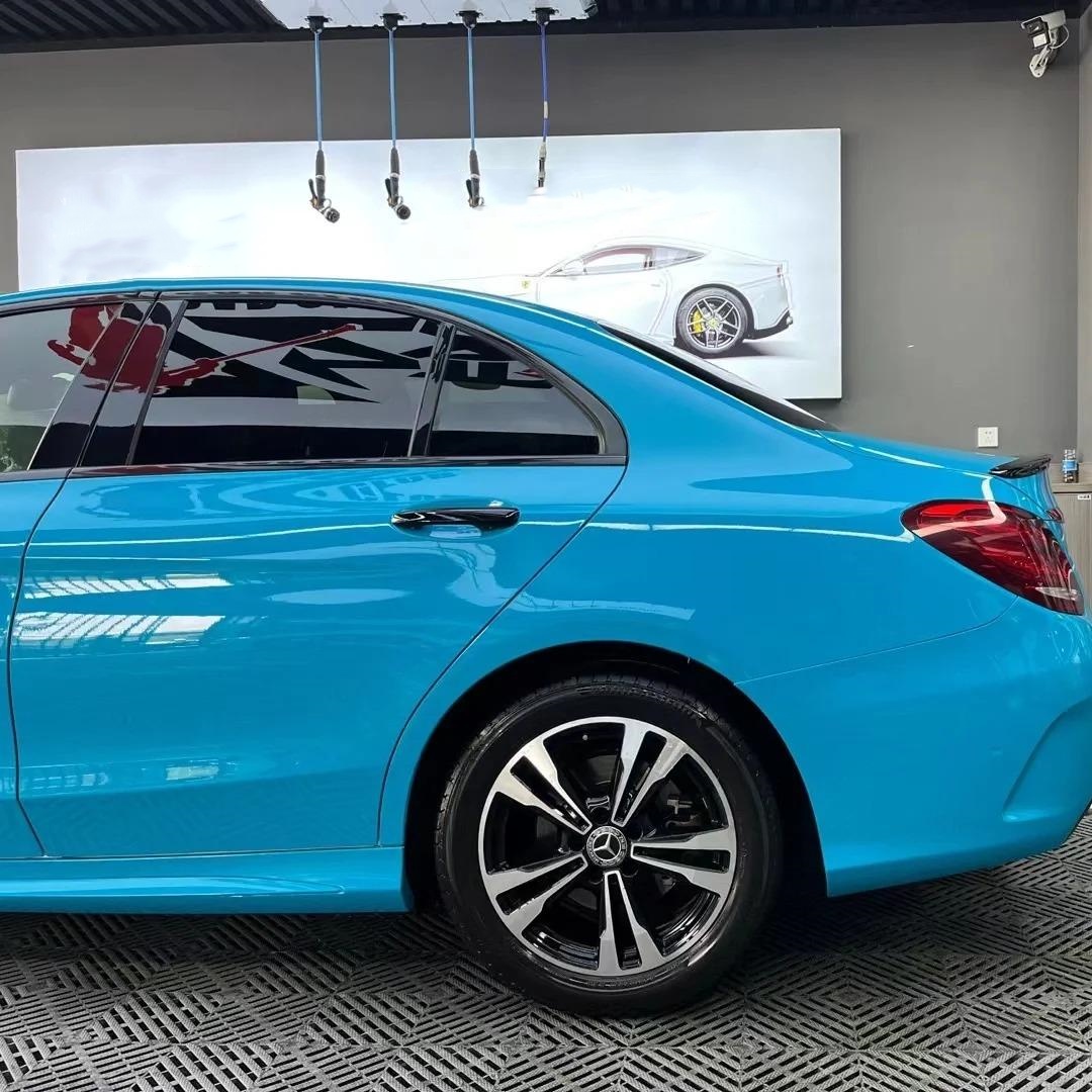 Gloss Miami Blue Car Vinyl Wrap Porsche PET review Videos 03