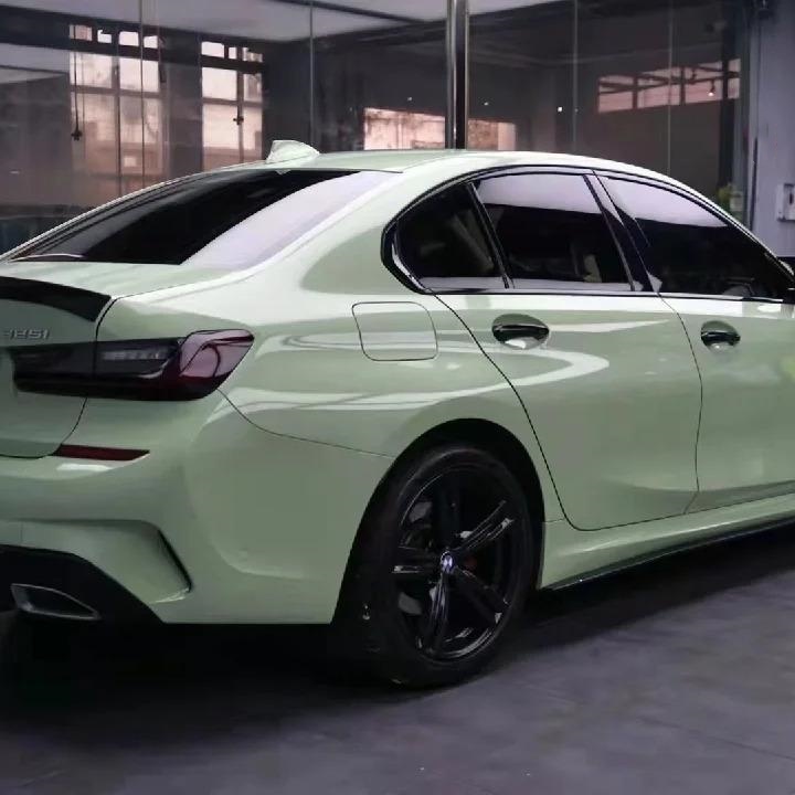 Gloss Light Khaki Green Car Vinyl Wrap PET review Pure 03