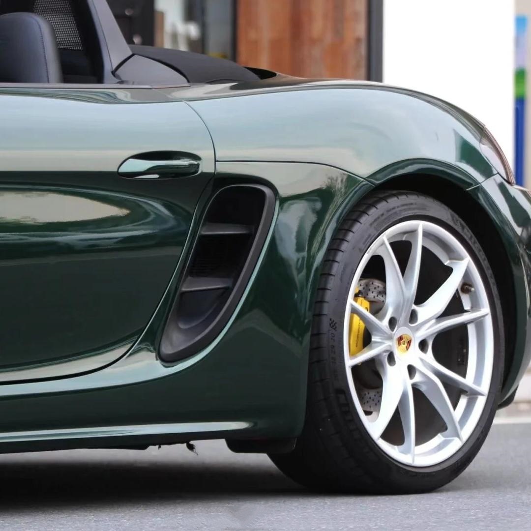 Gloss Metallic Oak Green Car Vinyl Wrap Porsche PET review Soft 03