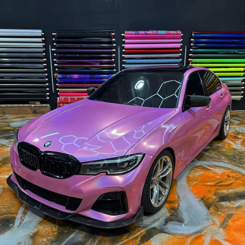 Gloss Metallic Rainbow Laser Pink Car Vinyl Wrap review 