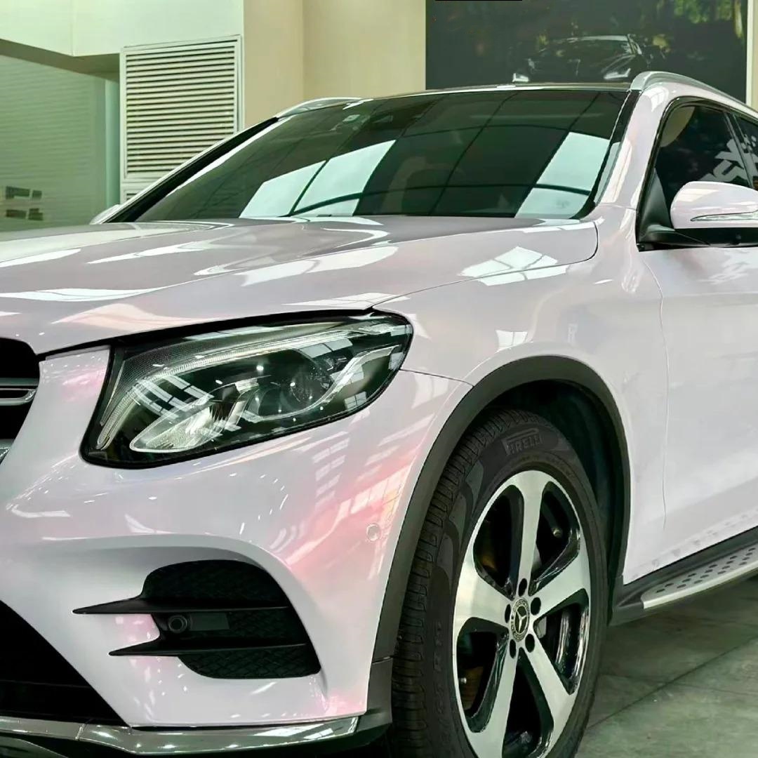 Gloss Metallic Chameleon Diamond Pollen Pink White Car Vinyl Wrap review Pollen 01