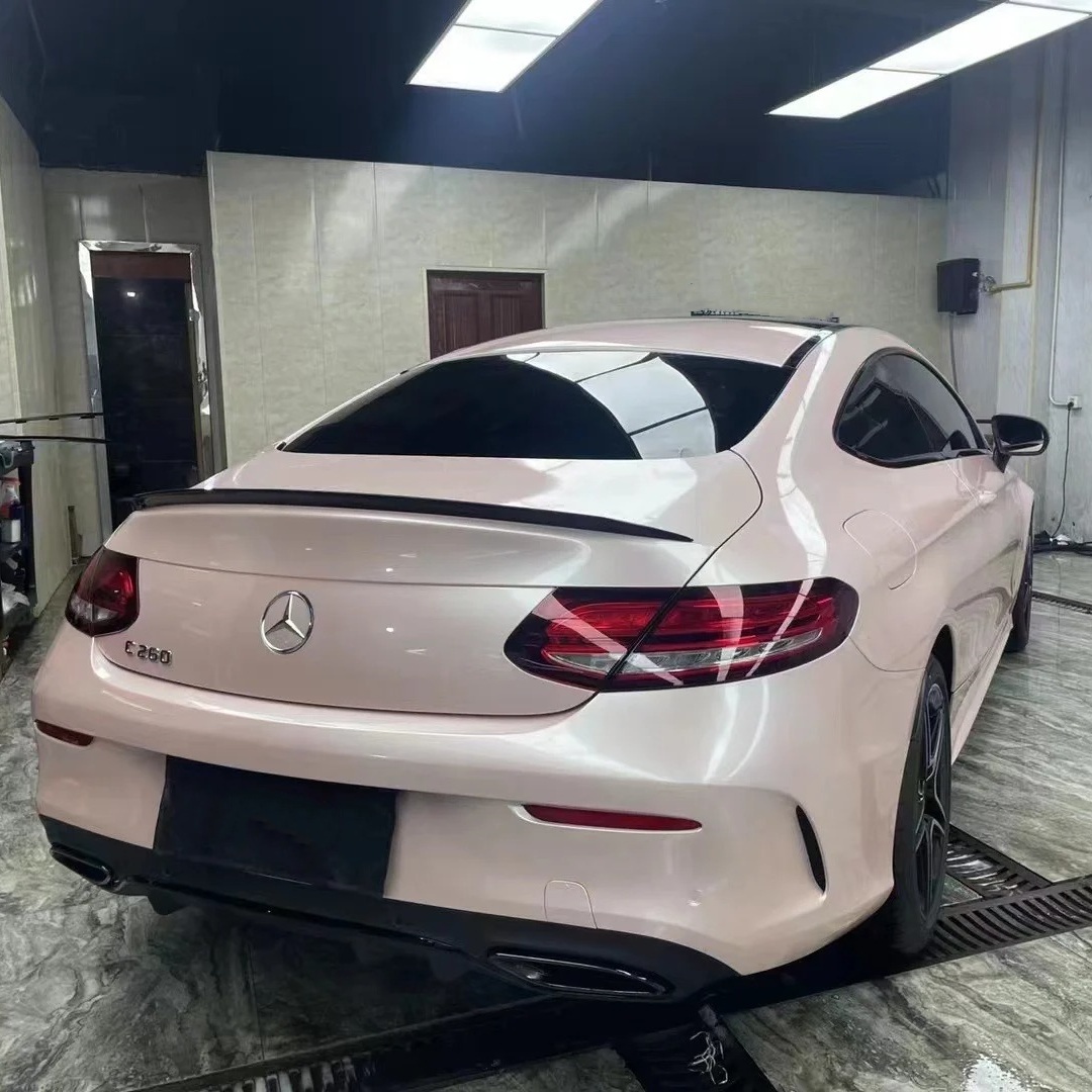 Gloss Metallic Macaron Peach Pink Car Vinyl Wrap review Model 01