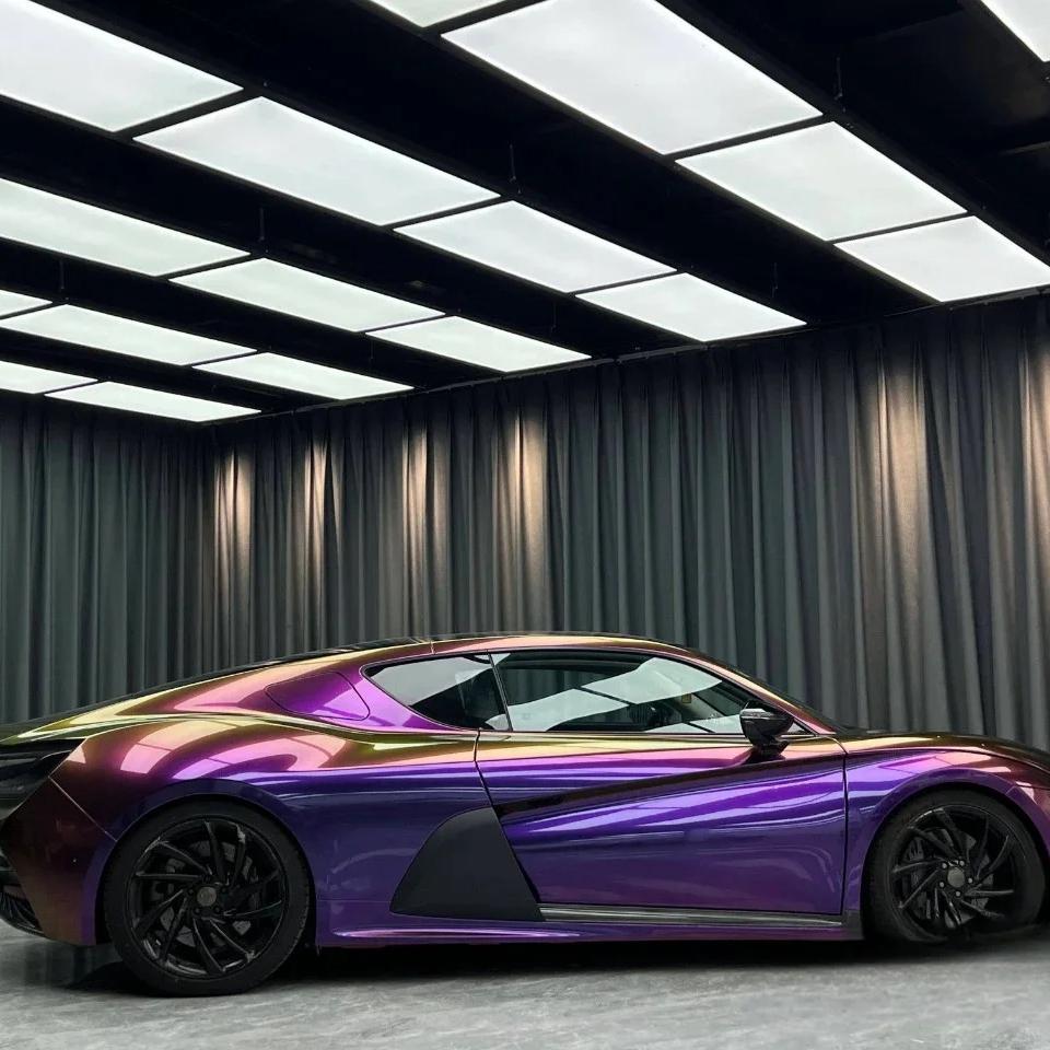Gloss Metallic Chameleon Yellow Purple Car Vinyl Wrap PET review Chameleon 05