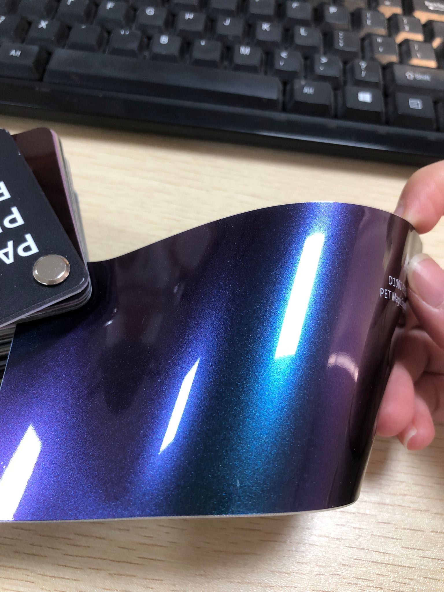 Gloss Metallic Chameleon Purple Blue Car Vinyl Wrap PET review Sample 01