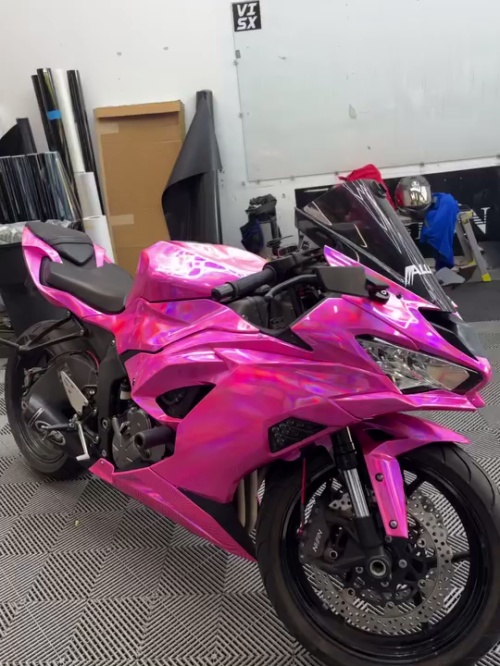 Gloss Pink Holographic Chrome Laser Car Vinyl Wrap Coupe BMW review kitysaki 02