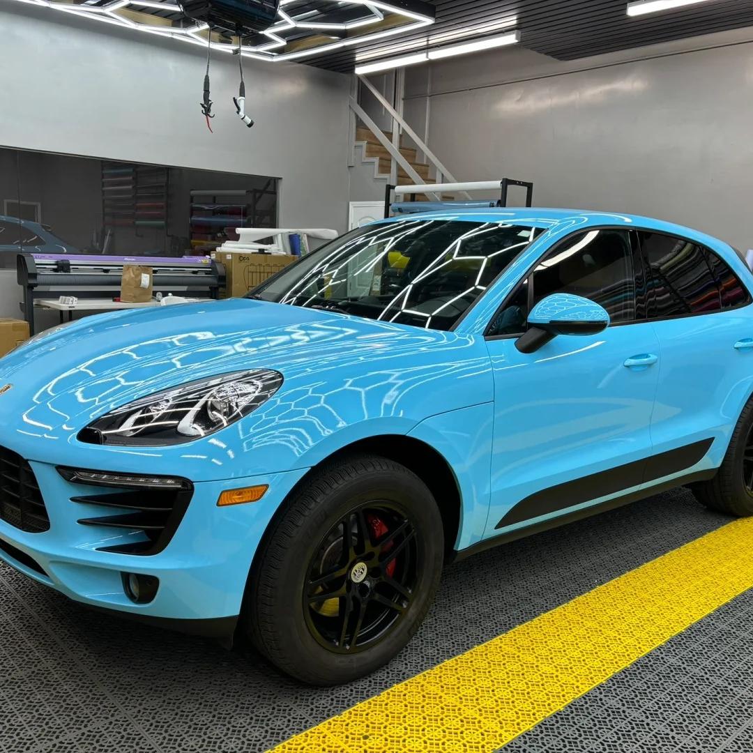 Gloss Light Sky Blue Car Vinyl Wrap PET review Incredible 01