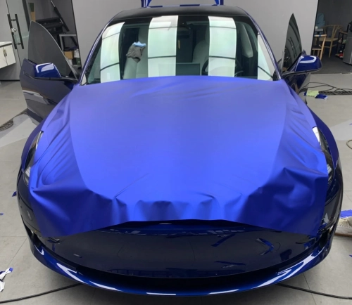 Matte Metallic Satin Chrome Blue Car Vinyl Wrap PET review 