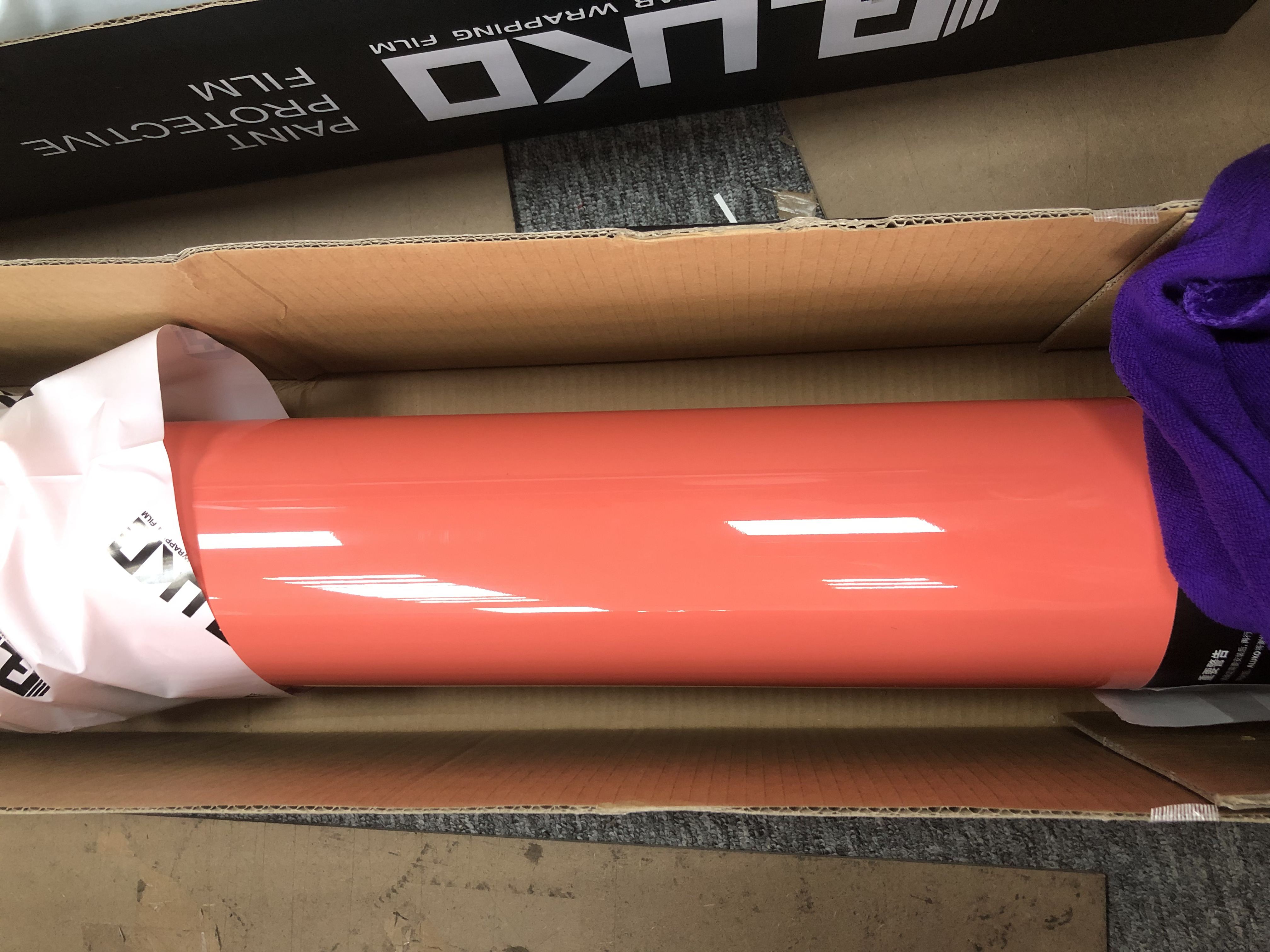 Gloss Coral Orange Car Vinyl Wrap PET review Coral Orange