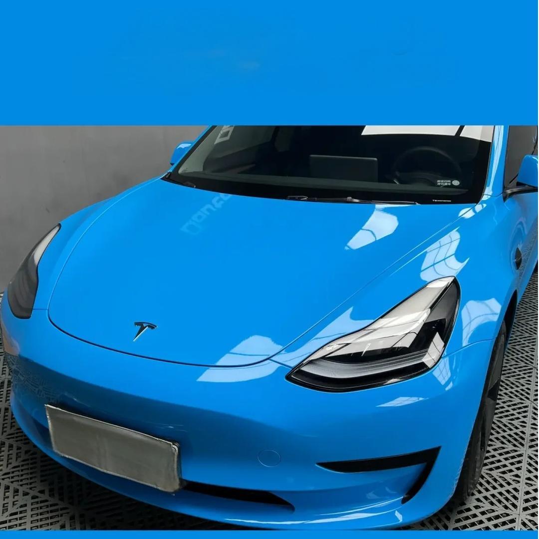 Gloss Crystal Sky Blue Car Viny Wrap PET review tesla 00