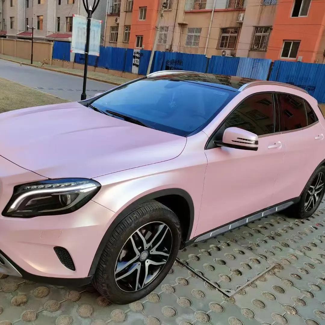 Matte Metallic Pearl Pink Car Vinyl Wrap PET review matte pink 00
