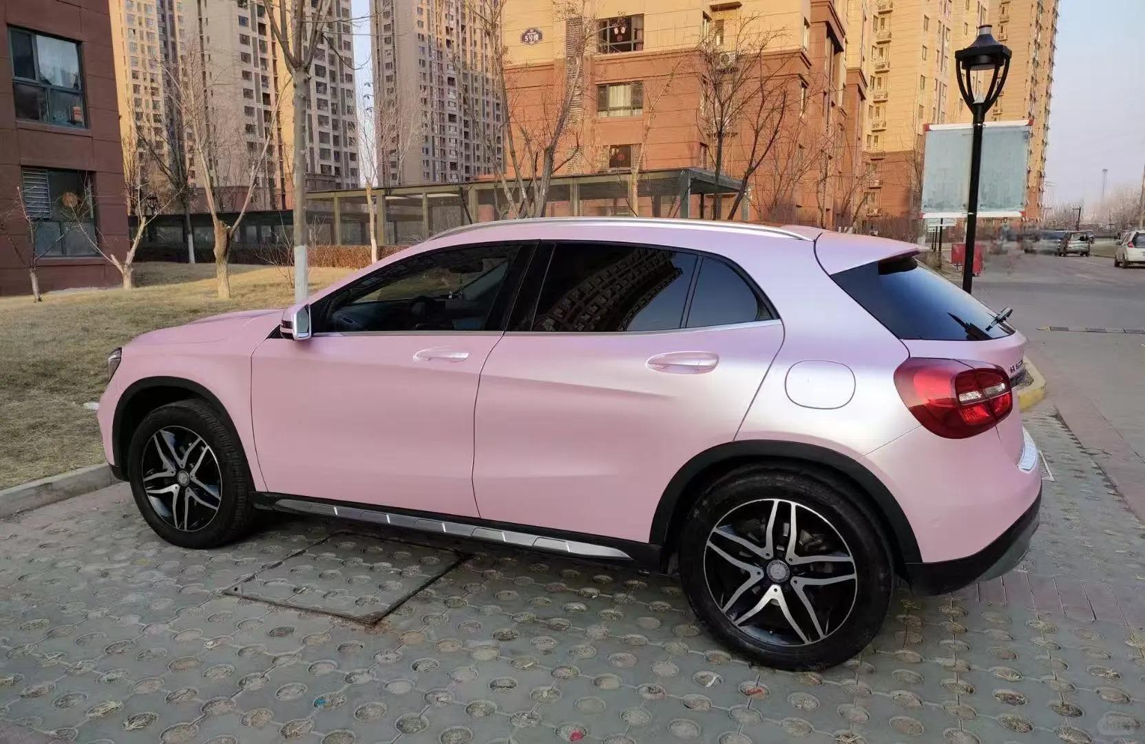 Matte Metallic Pearl Pink Car Vinyl Wrap PET review matte pink 01