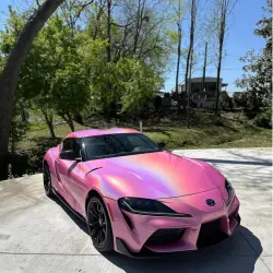 Gloss Metallic Rainbow Laser Pink Car Vinyl Wrap review mexwraps  01