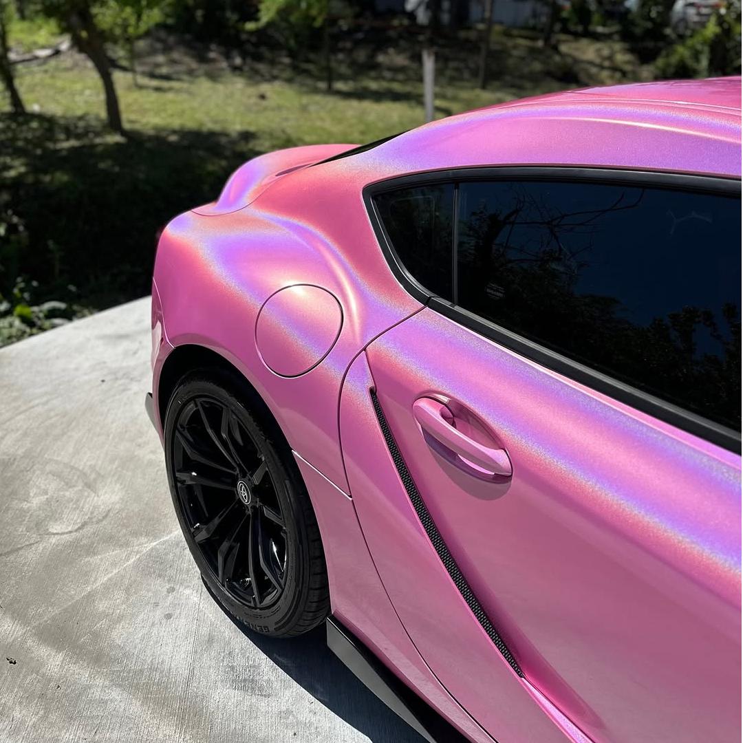 Gloss Metallic Rainbow Laser Pink Car Vinyl Wrap review mexwraps 03
