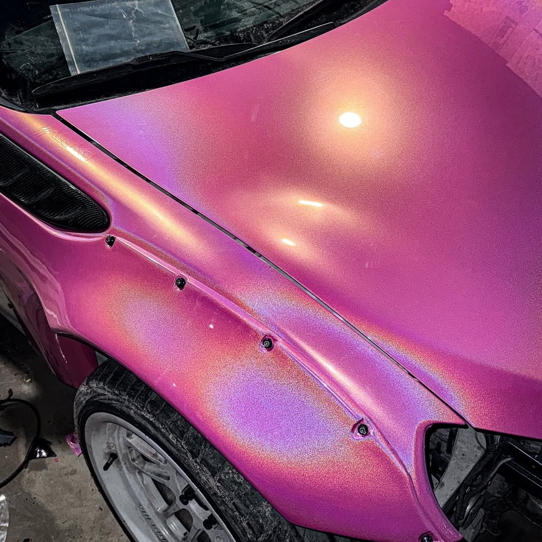 Gloss Metallic Rainbow Laser Pink Car Vinyl Wrap review mexwraps 04