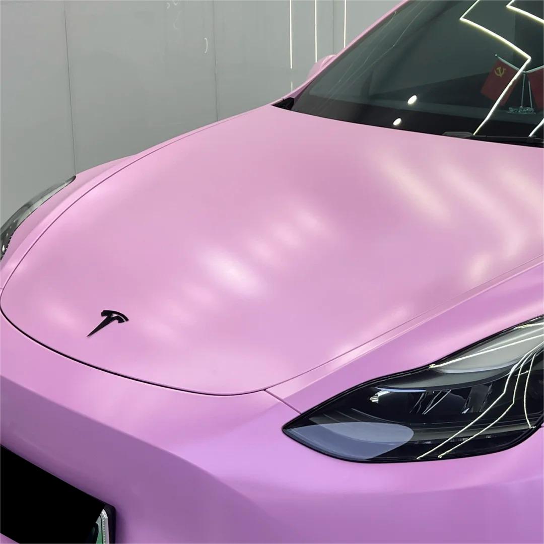 Matte Satin Bubblegum Pink Car Vinyl Wrap review tesla 03