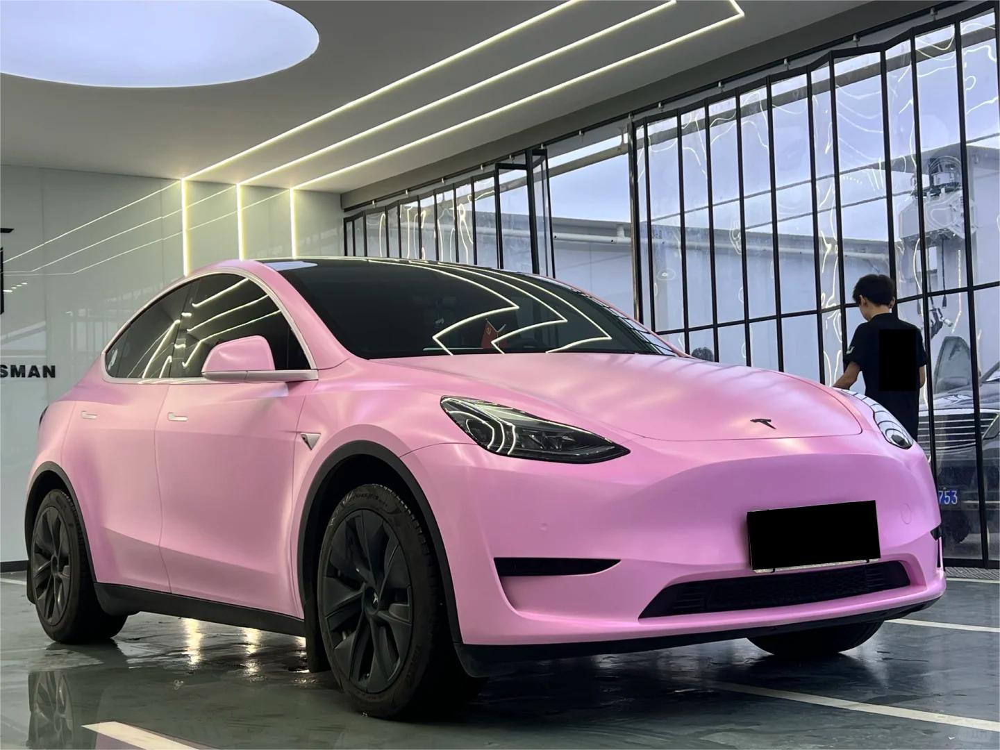 Matte Satin Bubblegum Pink Car Vinyl Wrap review tesla 01
