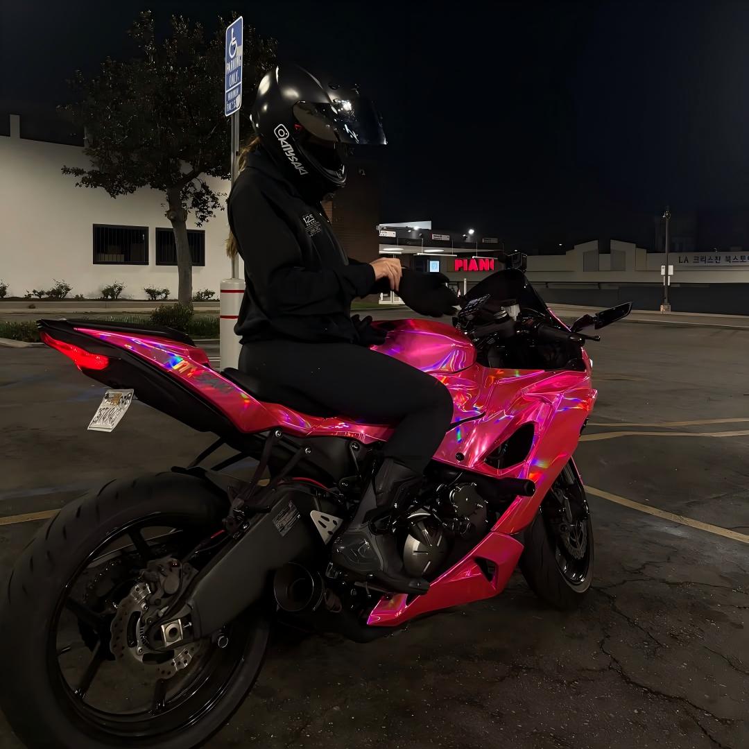 Gloss Pink Holographic Chrome Laser Car Vinyl Wrap Coupe BMW review kitysak 02