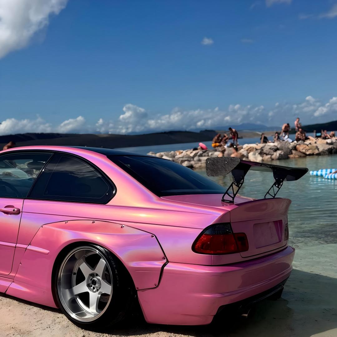 Gloss Metallic Rainbow Laser Pink Car Vinyl Wrap review dayna.e46 01