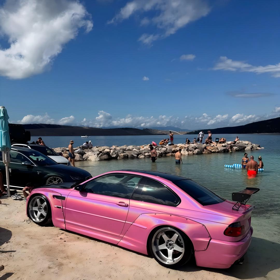 Gloss Metallic Rainbow Laser Pink Car Vinyl Wrap review dayna.e46 02